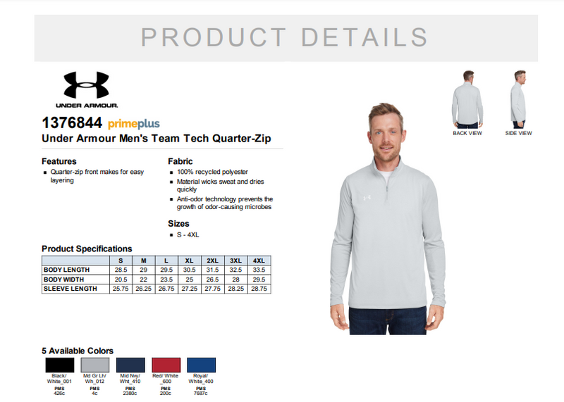 Reading HS Football Cut v2 - Under Armour Mens Tech Quarter Zip